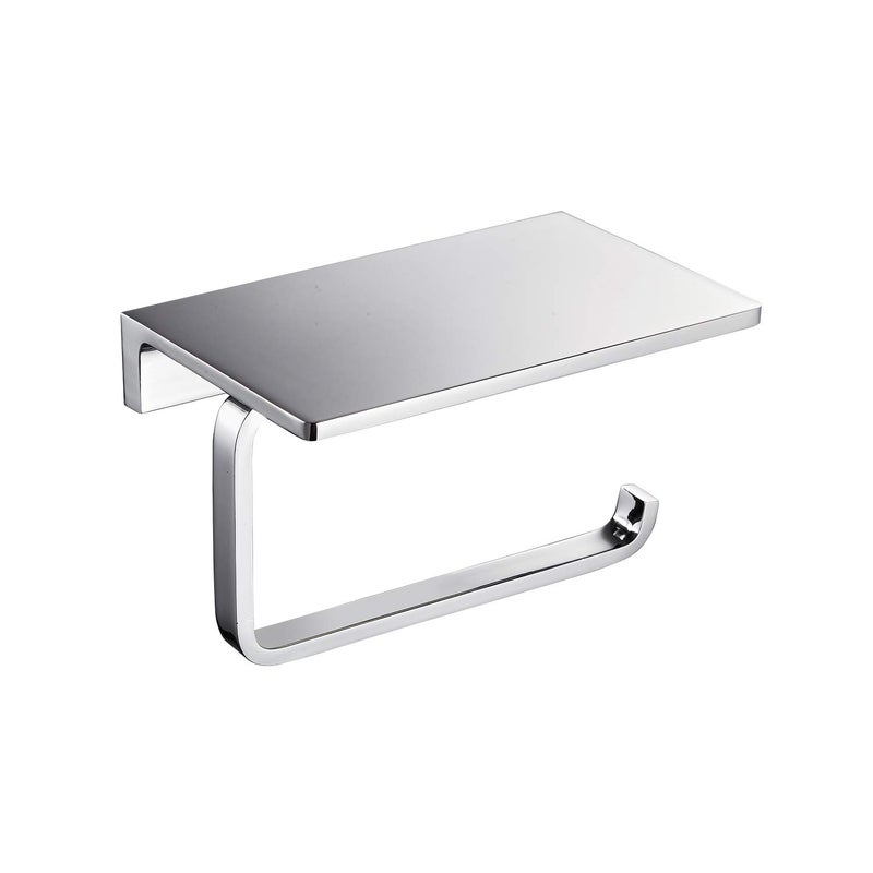 LANGPAI Toilet Paper Holder for Bathroom Solid Brass and Superior Hotel Style Tissue Roll Holder with Cell Phone Storage Polished Chrome Finish - Image 1